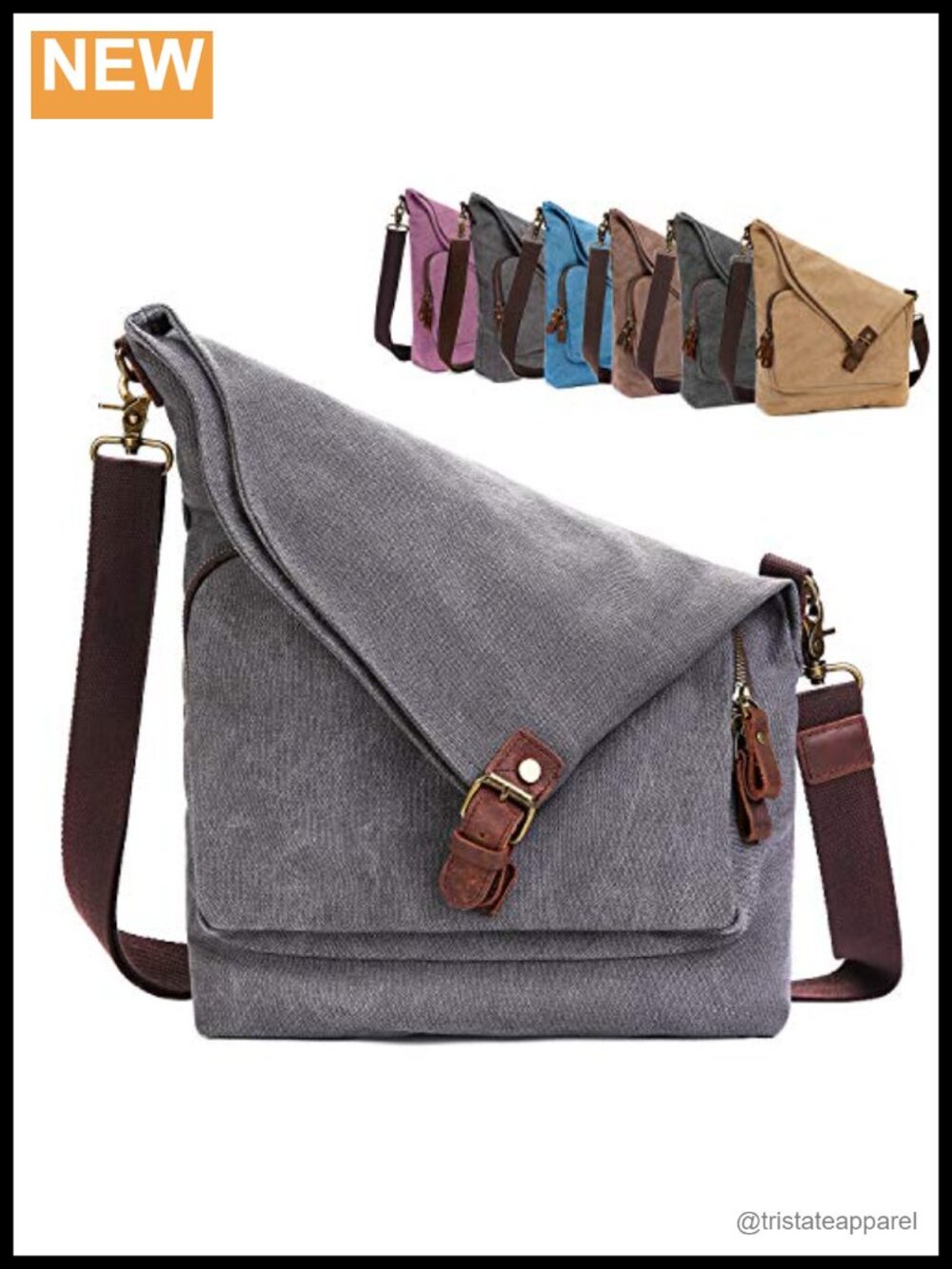 Canvas Crossbody Bag Genuine Leather Messenger Purse Shoulder Hobo